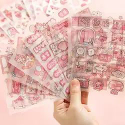 Autocollants de Scrapbooking dessin animé Kawaii, fournitures de papeterie scolaires, autocollants imperméables en PET, autocollants de Scrapbooking, 4 pièces/paquet 