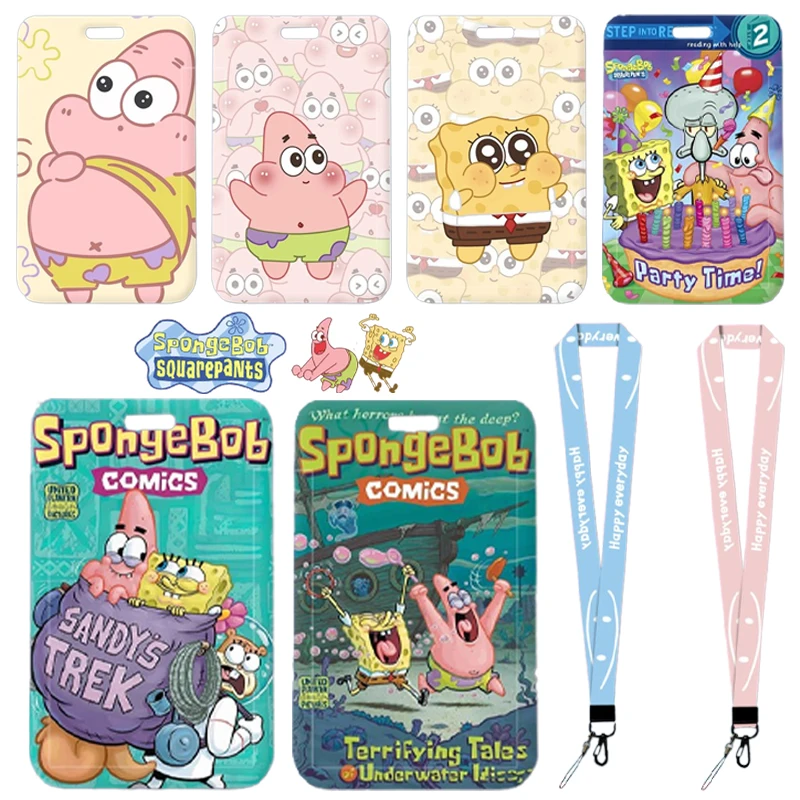 Spongebob Patrick Star Card Holder Cartoon Anime Bus Id Card Custodia Protettiva Di Credito Kid Student Pasto Card Cover Con Cordino