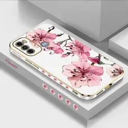 Ink Peach Blossoms Luxury Plating Phone Case Cover for Moto G50 4G (White)