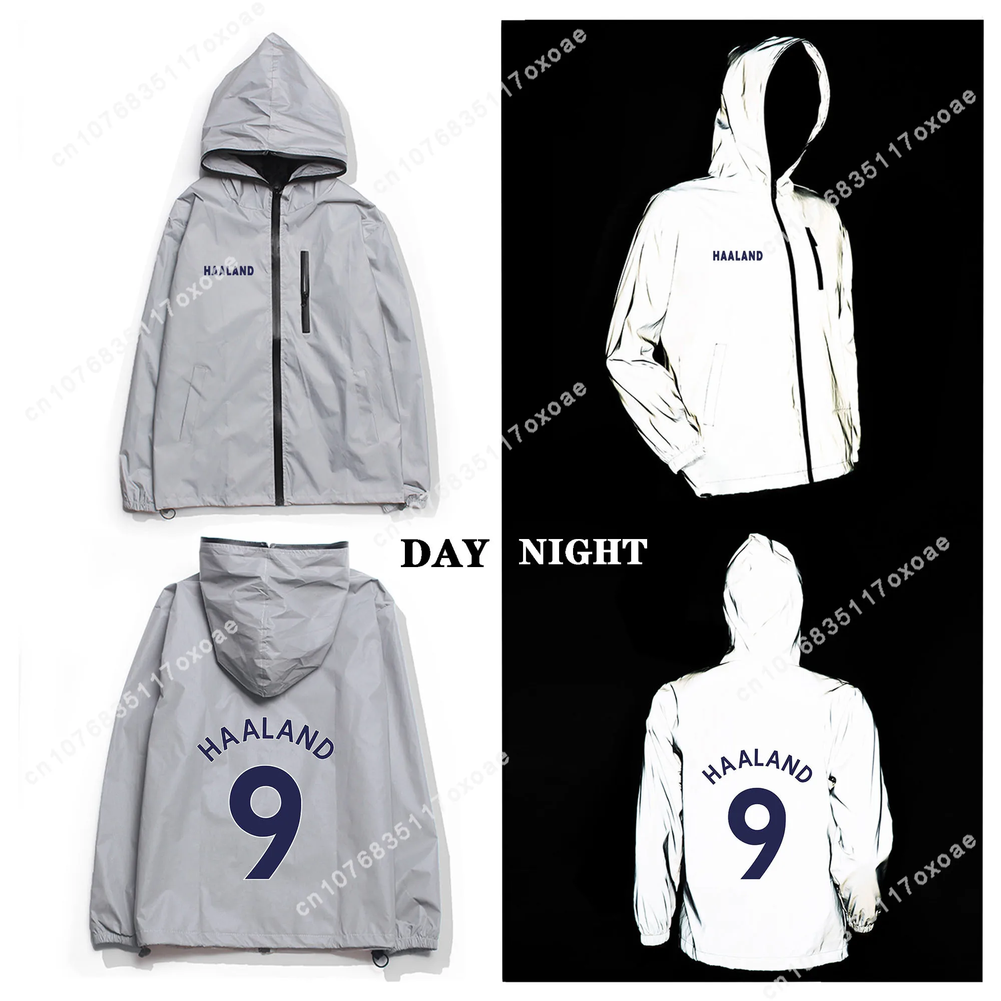 Erling Haaland No 9 Soccer Football Reflective Jacket Mens Womens Coat Hooded Windbreaker Pocket Jackets customization Hoodie