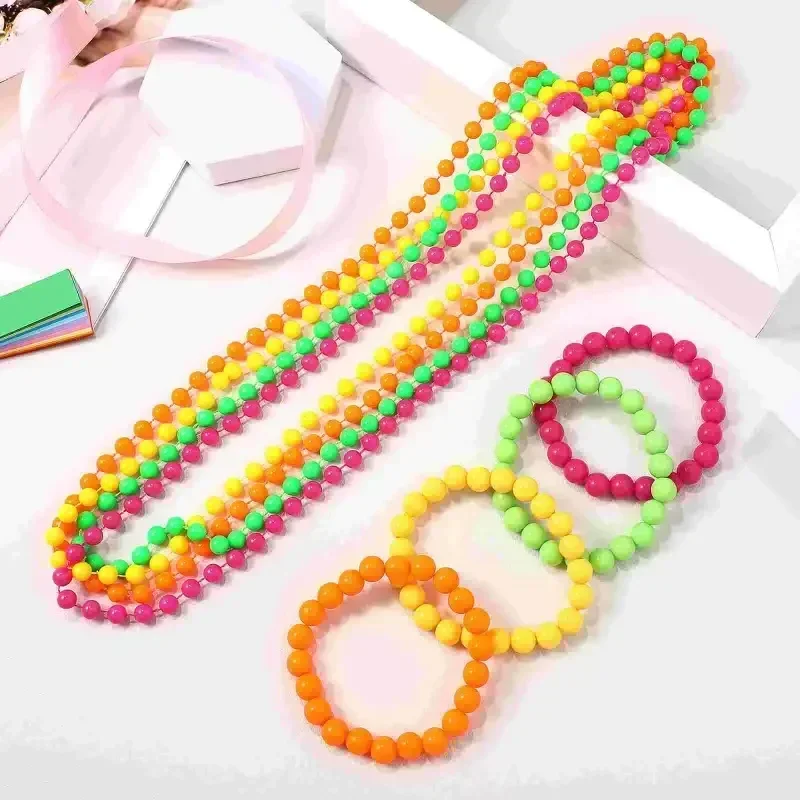 4–40 Stück verbundene Perlen, Halskette, Neon-Kostüm-Zubehör-Set, Armbänder, Halsketten, Foto-Requisiten, Party-Dress-Up-Perle, mehrfarbig – Detail 11