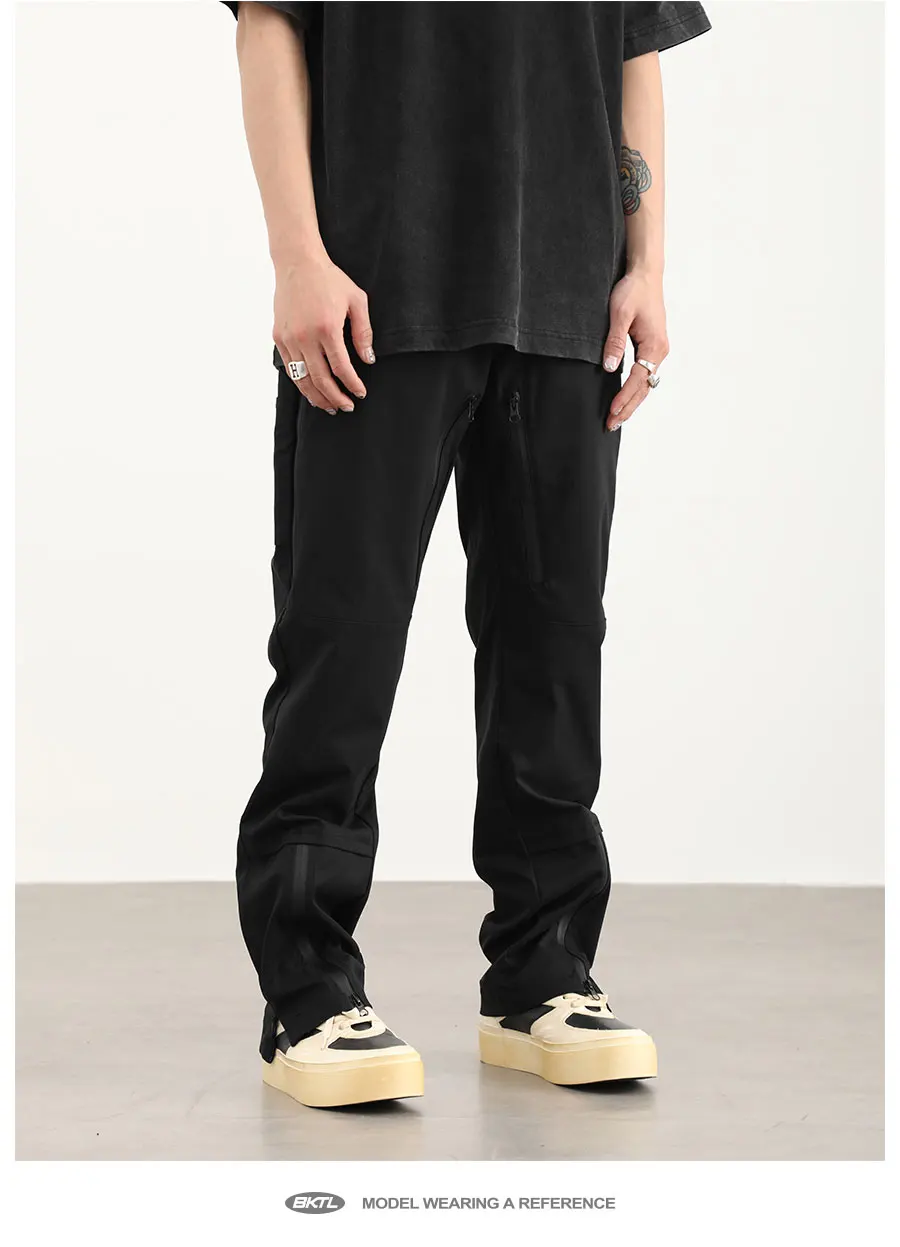 黒 ナイロン ジッパーポケット カーゴパンツ