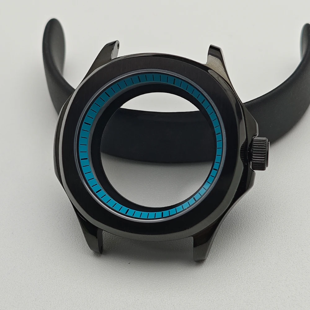 Black Steel Watch Case with Chapter Ring and Sapphire Glass, 39.5mm