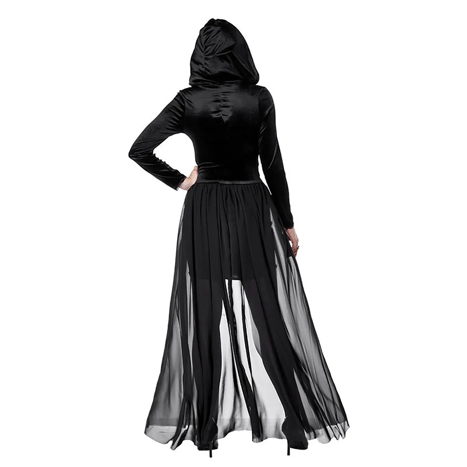 Vestido de bruja gótica para mujer, traje Medieval con capucha para Cosplay  de Halloween, vestidos medievales para mujer, vestido Vintage de fiesta  negro - AliExpress