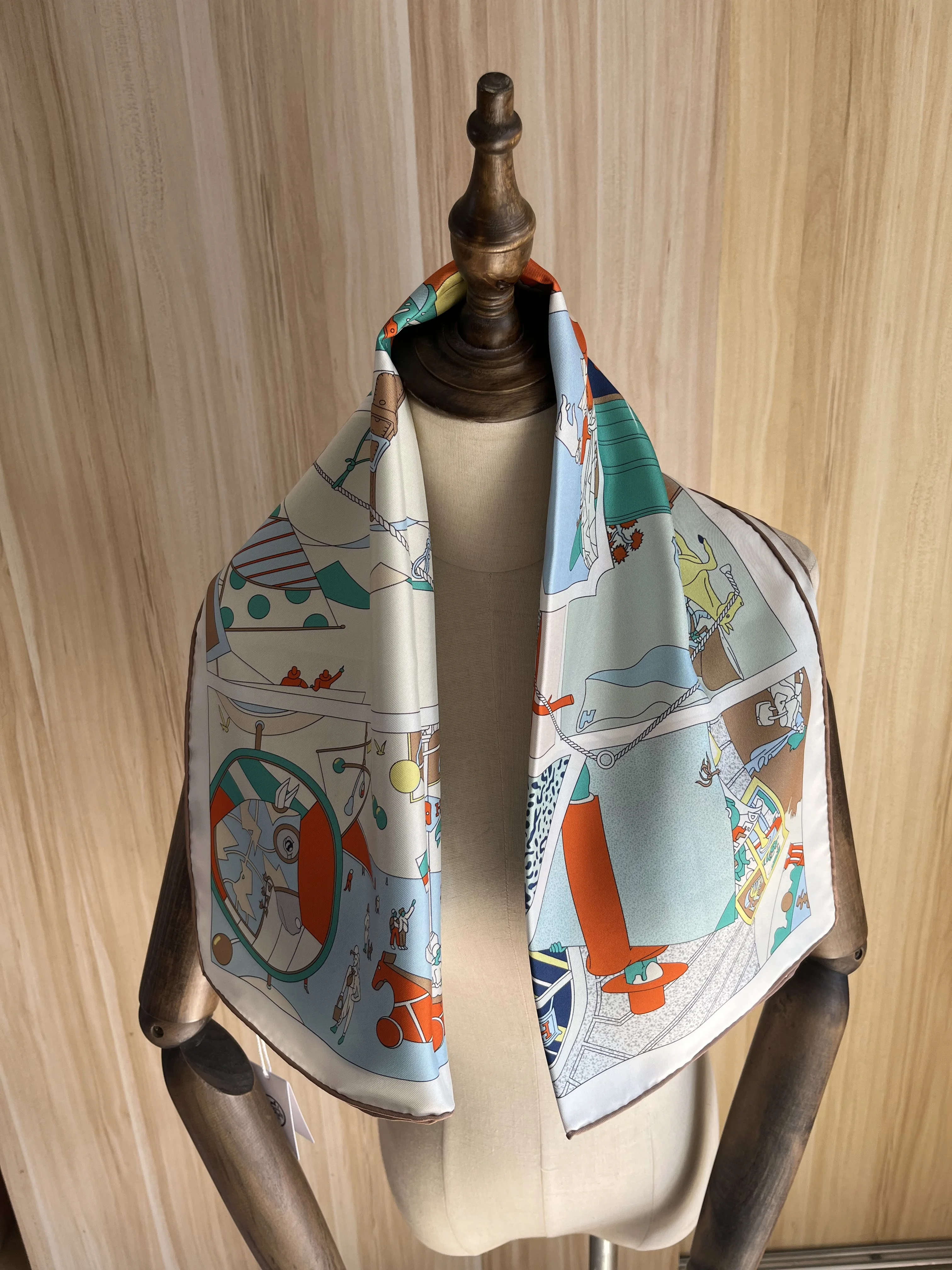 

2022 new arrival fashion brand blue 100% silk scarf 90*90 cm square shawl twill wrap for women lady hijab free shipping