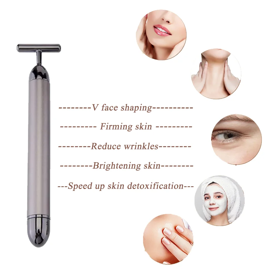 Beauty Bar 24K Gold Face Lift Firming Massager Pulse Energy Facial Roller Massage Wrinkle Treatment Skin Tightening Anti-Wrinkle