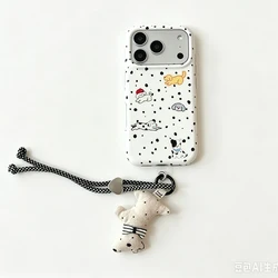 Charming Polka Dot Cartoon Puppy Phone Case with Dog Doll Wrist Lanyard - iPhone 15 (Case With Lanyard)