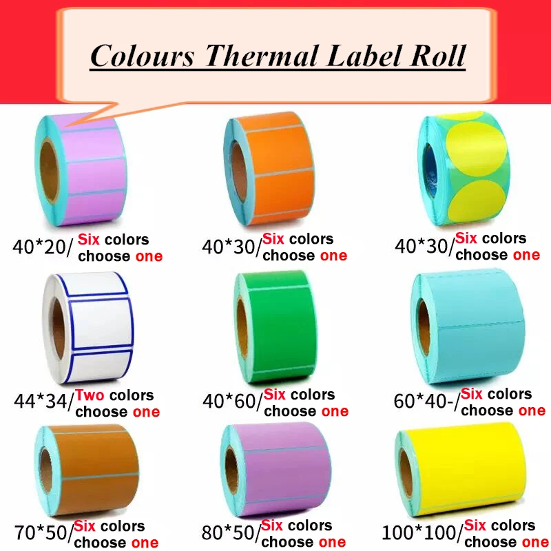 Color Thermal Label Sticker 40mm Core 1 Roll Width 40 ~100mm Direct  Stickers 7  Available direct thermal label roll 3x1 3x2 inches for zebra 2844 zp 450 zp 500 zp 505 top coated 1 barcode stickers