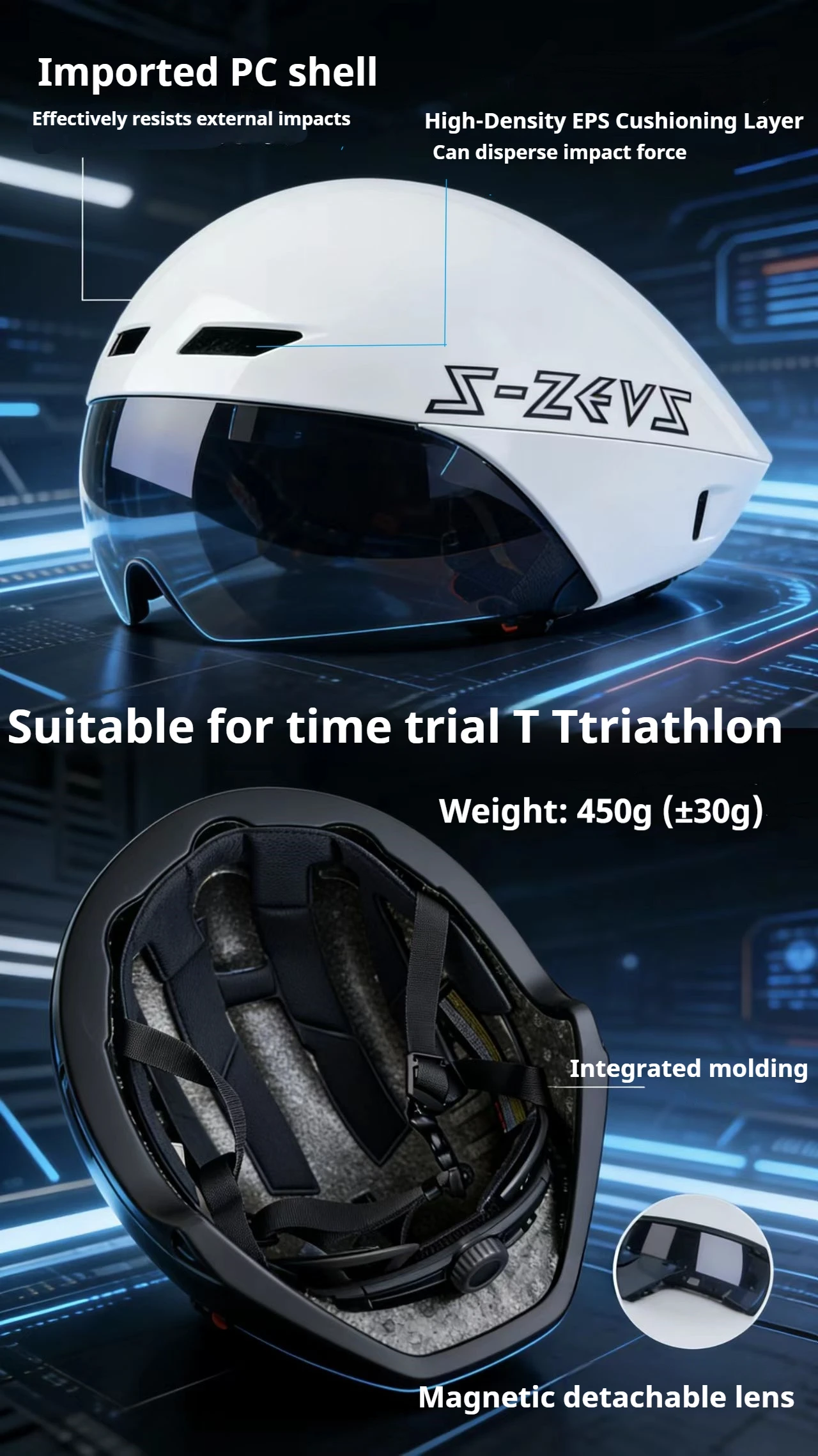 s-zeus TT-21 Thor Breaking Wind Helm Triathlon TT Helm Rennrad Zeitfahrhelm Sicherheitshelm – Detail 2