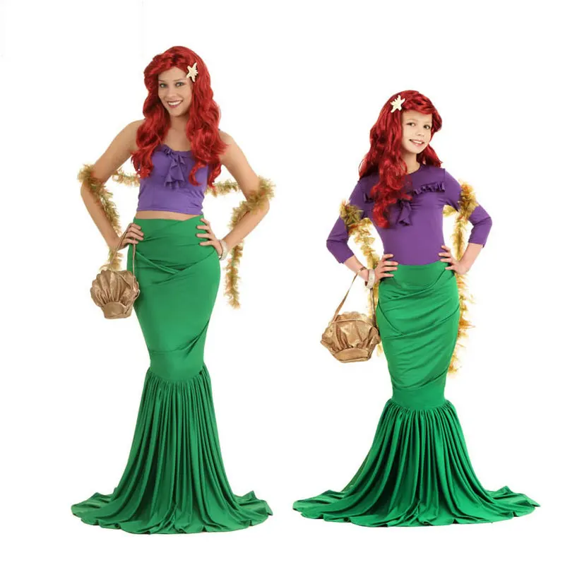 

Disney Ariel Mermaid Cos Costume Halloween Crossdressing Children Adult Ocean Princess Deluxe Parent-child Dress