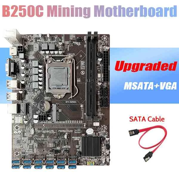 B250C BTC Mining Motherboard+SATA Cable 12XPCIE to USB3.0 Graphics Card Slot LGA1151 DDR4 MSATA ETH Miner Motherboard latest motherboard for pc
