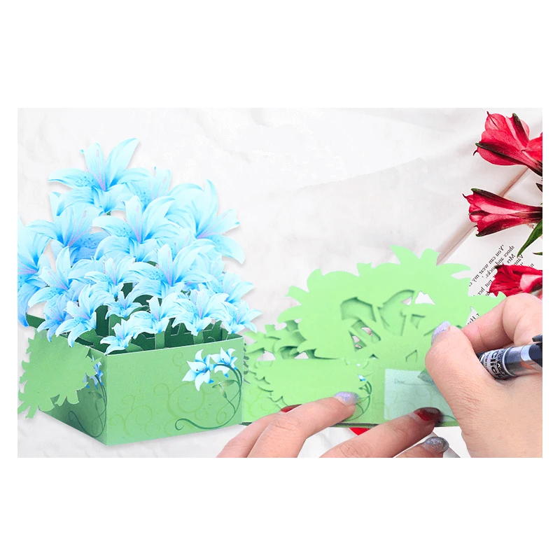 3D Lily Box Pop Up Birthday Card, Flowers, Desk Ornament, Decoration, Thank You Card,Gift, Get Well Card, Sympathy Card
