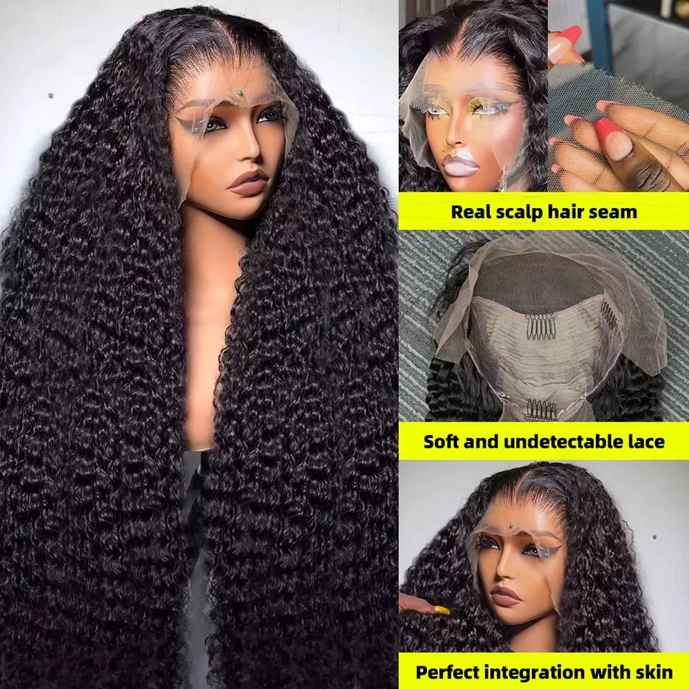 13x6 Brazilian Virgin Human Hair Jerry Kinky Curls 250% Density Real Human Hair HD13X4 Lace Front Wig Pre-Plucked Bleached Knots 2