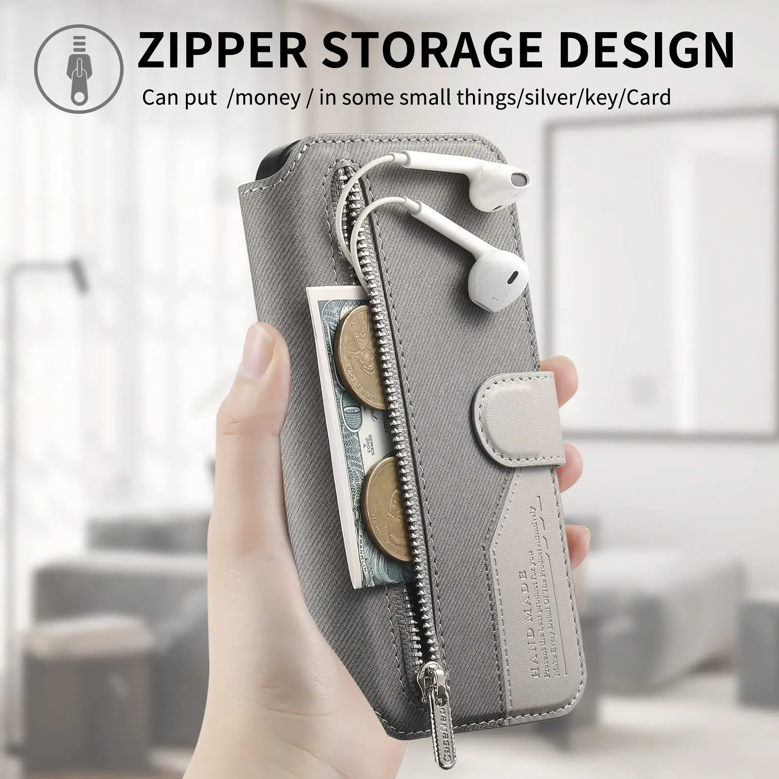 Luxury Flip Case - Detachable 2-in-1 Zipper Wallet Cover