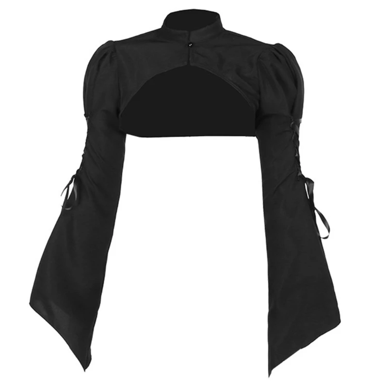

Women Flared Sleeve Shrug Gothic Steanpunk Stand Collar Alternative Cover Up Top Dropship
