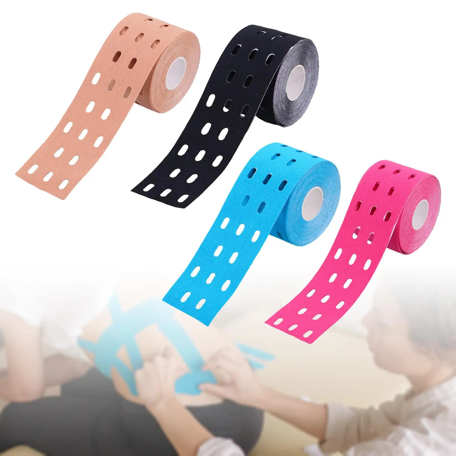 Set of 4 2Inchx16ft Perforated Athletic Muscle Tapes Improved Ventilation for Gym Fitness Running Tennis Swimming Fo