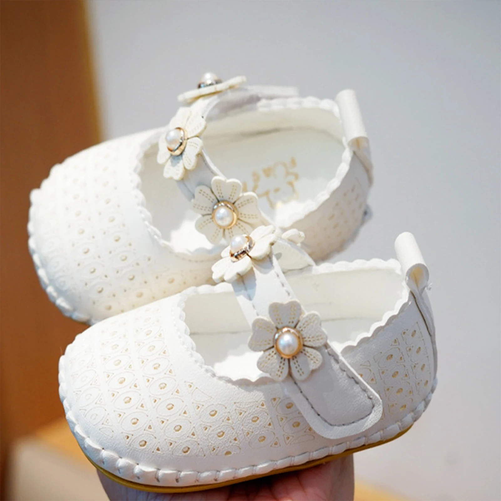 Flower Baby Girls Moccasins Shoes PU Leather Cute Soft Sole Flat Shoes Prewalker Anti-Slip Crib Dress First Walker