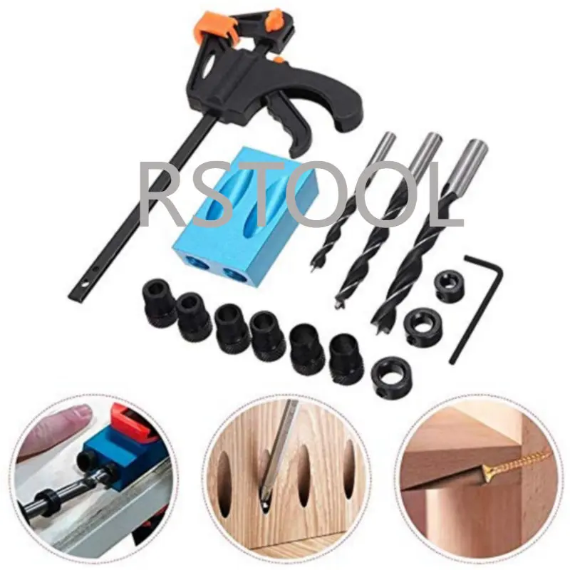 15pcs/set 15 Degree Pocket Hole Drilling Jig Kit Angle Oblique Hole