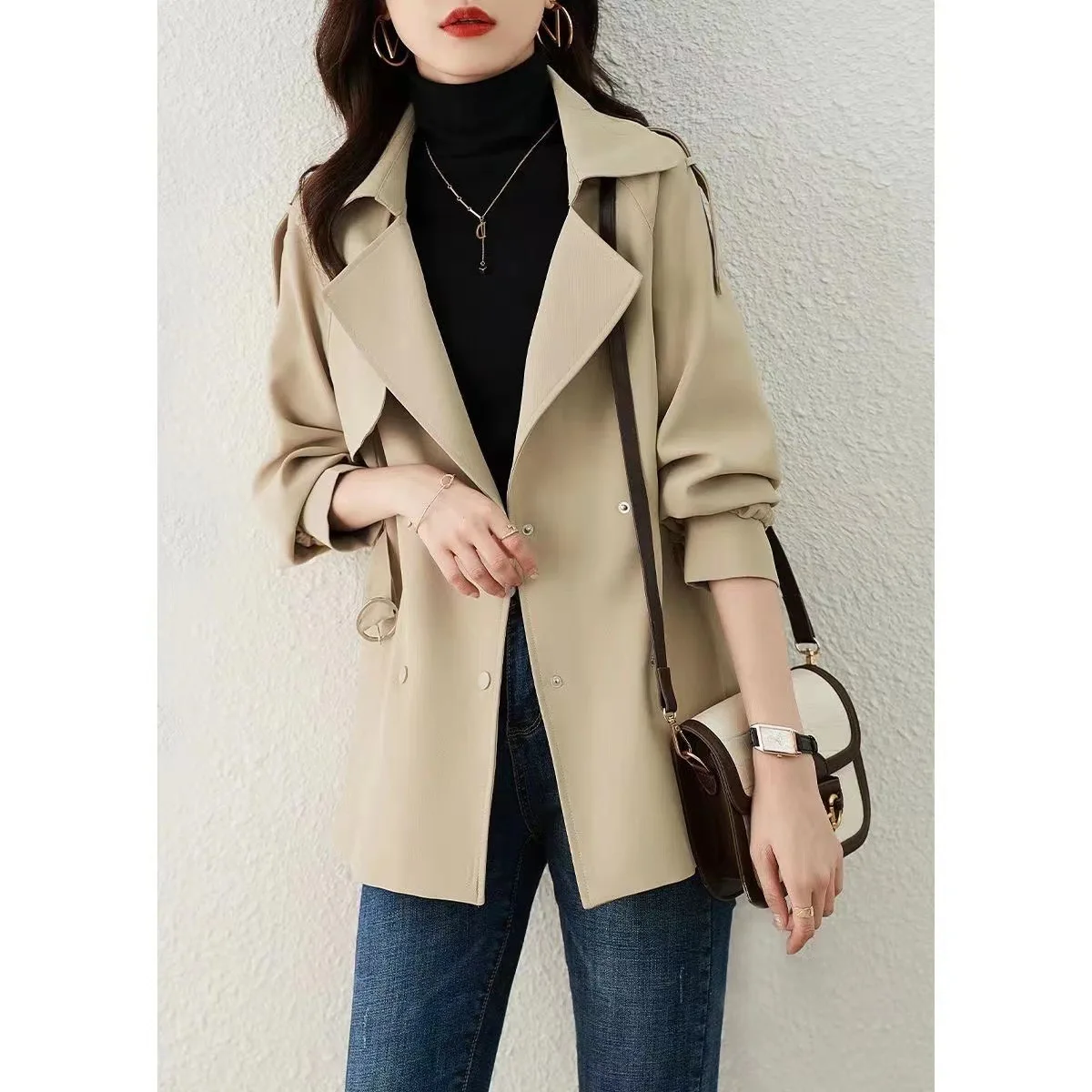 

2024 Spring Autumn New Trench Coat Women Medium Long Simple Commute Solid Color British Style Small Man High-grade Overcoat