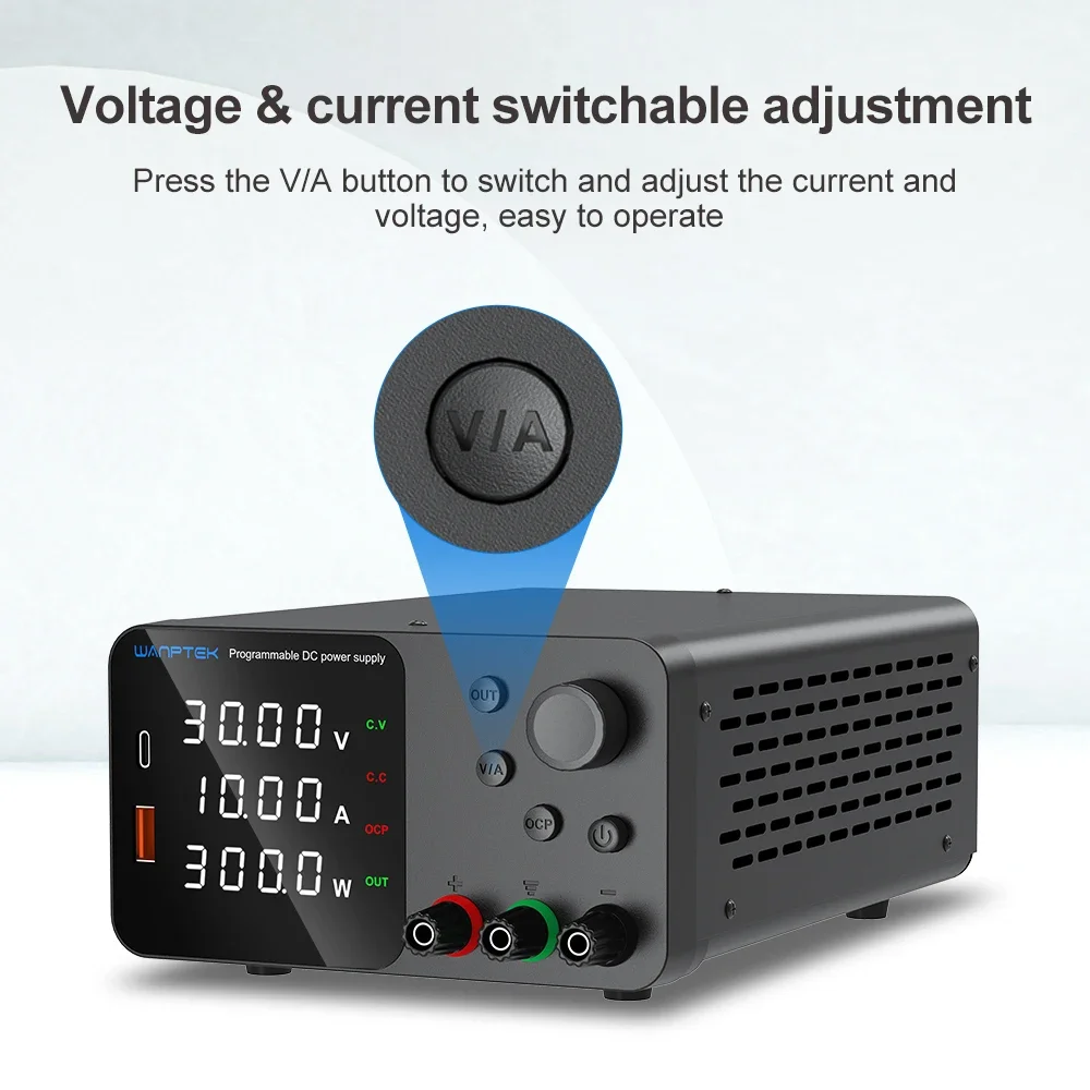 Wanptek Einstellbares Labornetzteil 30 V 60 V 120 V mit USB/Typ-C-Schnellladefunktion, voreingestelltes Gleichstrom-Gleichstromnetzteil – Detail 9