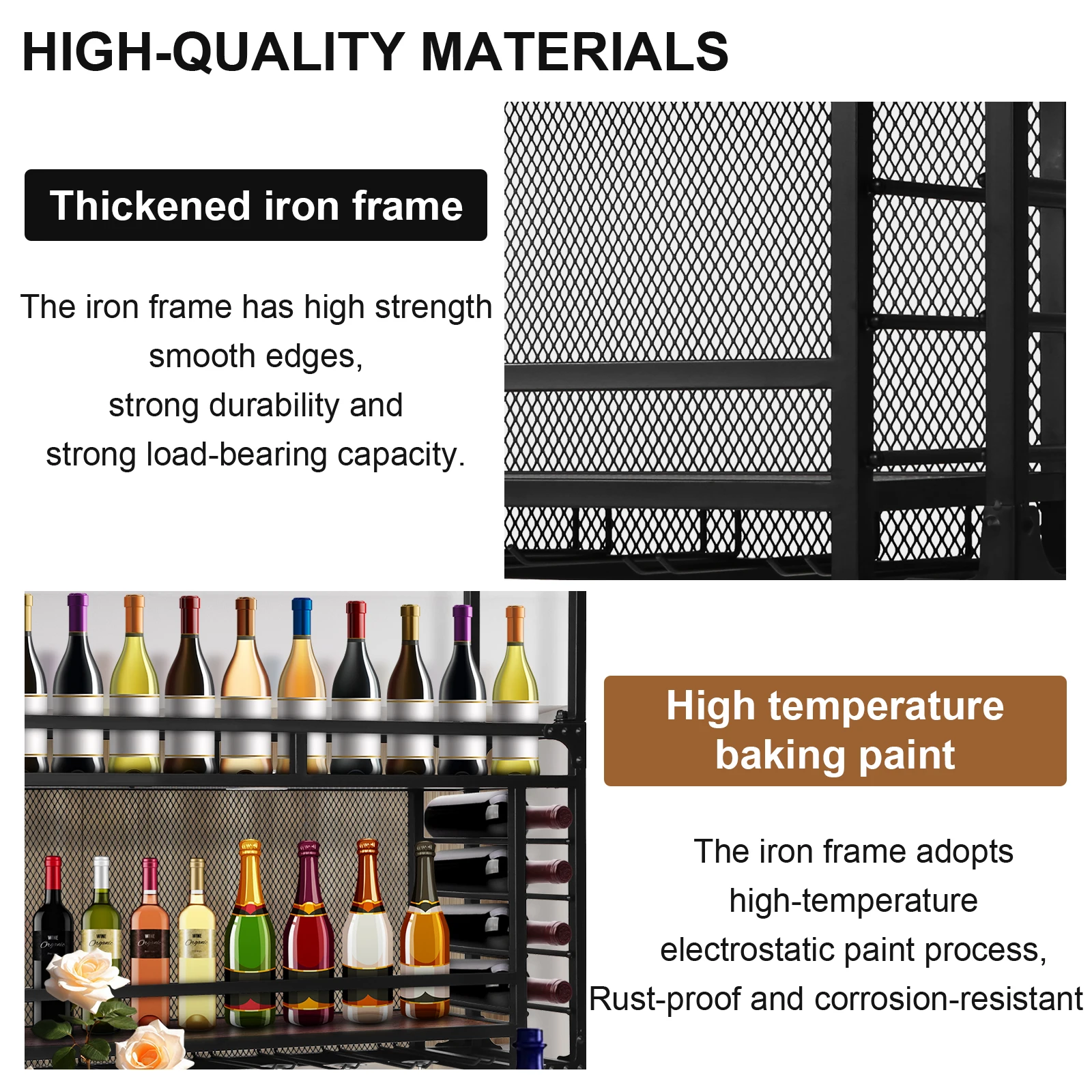 Black Iron 2 Tier Wall Mounted Wine Bottle Display Shelf