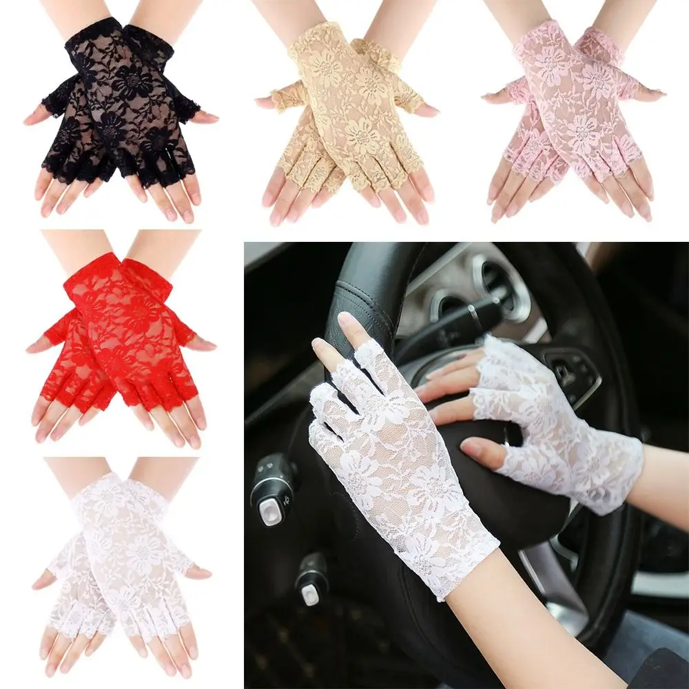 

Womens Sexy Ladies Long Fingerless Sunscreen Mitten Dance Gloves Lace Gloves Half Finger Fishnet Gloves Mesh Mitten