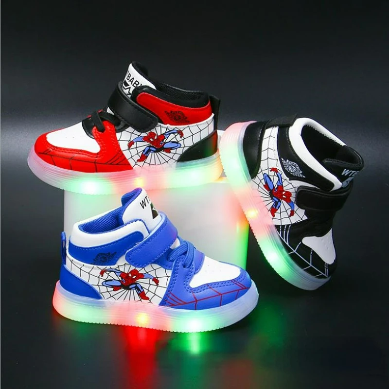 extra wide children's shoes Disney Glowing Sneakers Spiderman for Boys Girls 2022 Anime Fashion Kids Shoes Led Light Up Breathable Sports Running Shoes best children's shoes