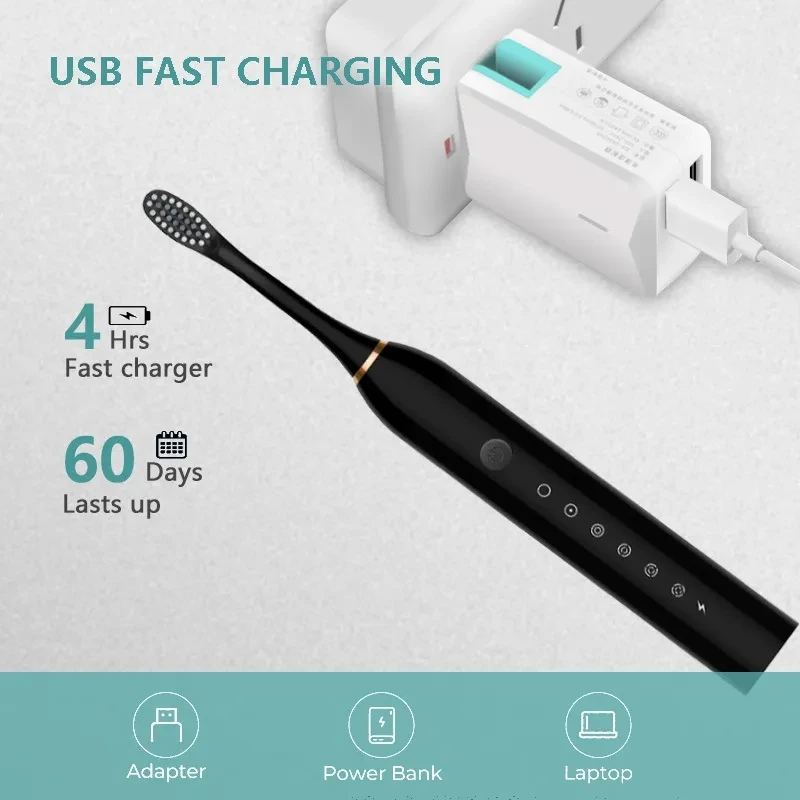 Toothink Electric Toothbrush Smart Timing Tooth Brush Rechargeable Teeth Clean Whitening Sonic Toothbrush With Replacement Head 5