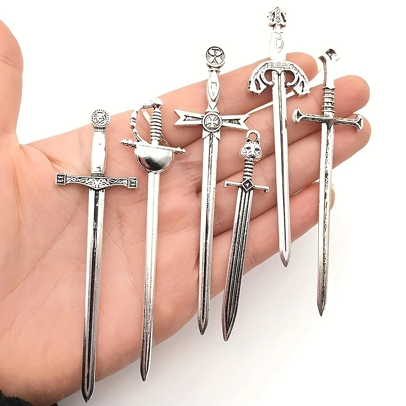 Antique Swords Knife Bookmark Set Retro Charms Metal Book Marks Reading Book Clips Markers Craft Supplies 6pcs/set