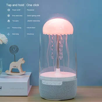 Creative Colorful Jellyfish Lamp Bluetooth-Compatible Speaker HiFi Stereo LED Jellyfish Mood Lamp Color Changing for Home Office 3