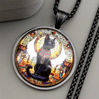 Vintage Egyptian Black Cat Goddess Bastet Necklace Stainless Steel Gold Silver Color Ancient Egypt Necklaces Amulet Jewelry