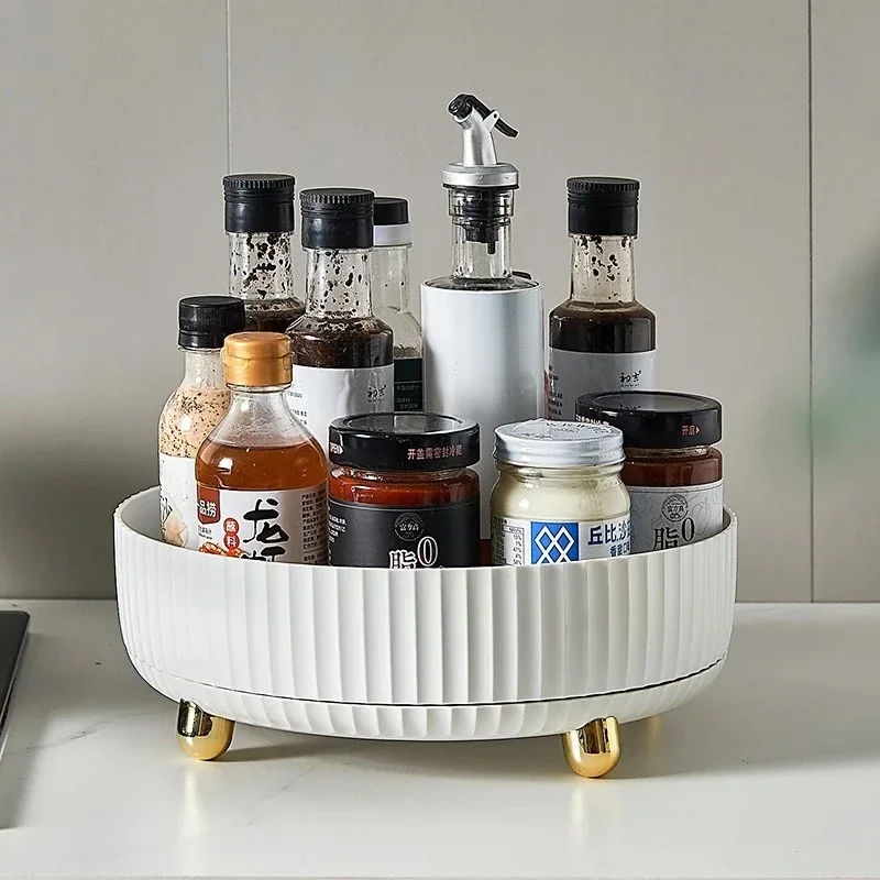 

360 Degree Rotation Kitchen Racks Home Non-Skid Spice Rack Snack Cabinet Turntable Wide Base Storage Basket Organizer Seasoning