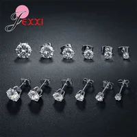 6 Pairs 3/4/5/6/7/8MM Mix Size 925 Silver Needle Rhinestone Claw Setting Simple Classic Stud Earrings for Man Woman Girl Boy 1