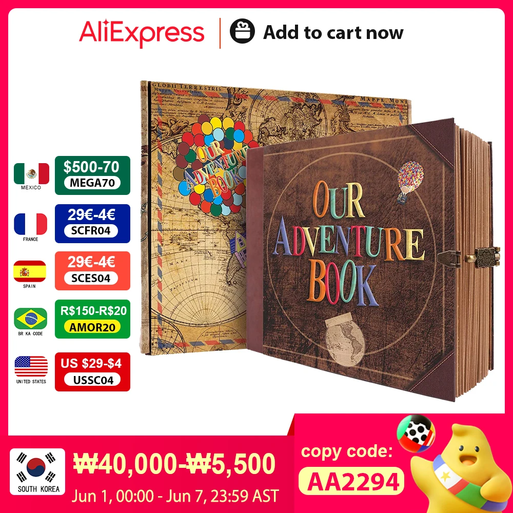 DIY 수제 사진 앨범 스크랩북, 어드벤처 북, 레트로 크래프트 앨범, 기념일 결혼 기념, 어머니날 선물, 146 페이지 