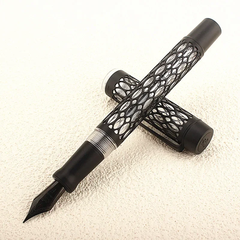 jinhao x159 fountain pen black acrylic big size fine 0 5mm nibs school office student writing gifts pens Jinhao 100 Vacuum Filling Fountain Pen Matte Black Transparent Acrylic Hollow Carved EF/F/M Writing Pen Gift