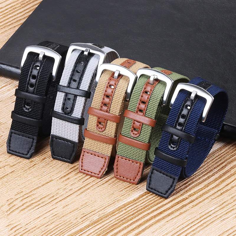 Nylon Genuine Leather Strap Replacement for Outdoor Sports Watch - Green, Black, Grey