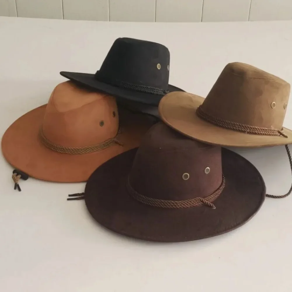 Retro Western Cowboy Hat - Wide Brimmed Velvet Hat for Men & Women, Unisex Rope Rider Hat for Costume Party & Events Ковбойская