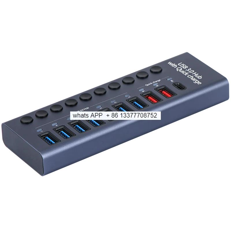 

Aluminum Alloy Multi-Port Usb3.0 Extender Multi-Function Hub Independent Switch High Current Usb Hub