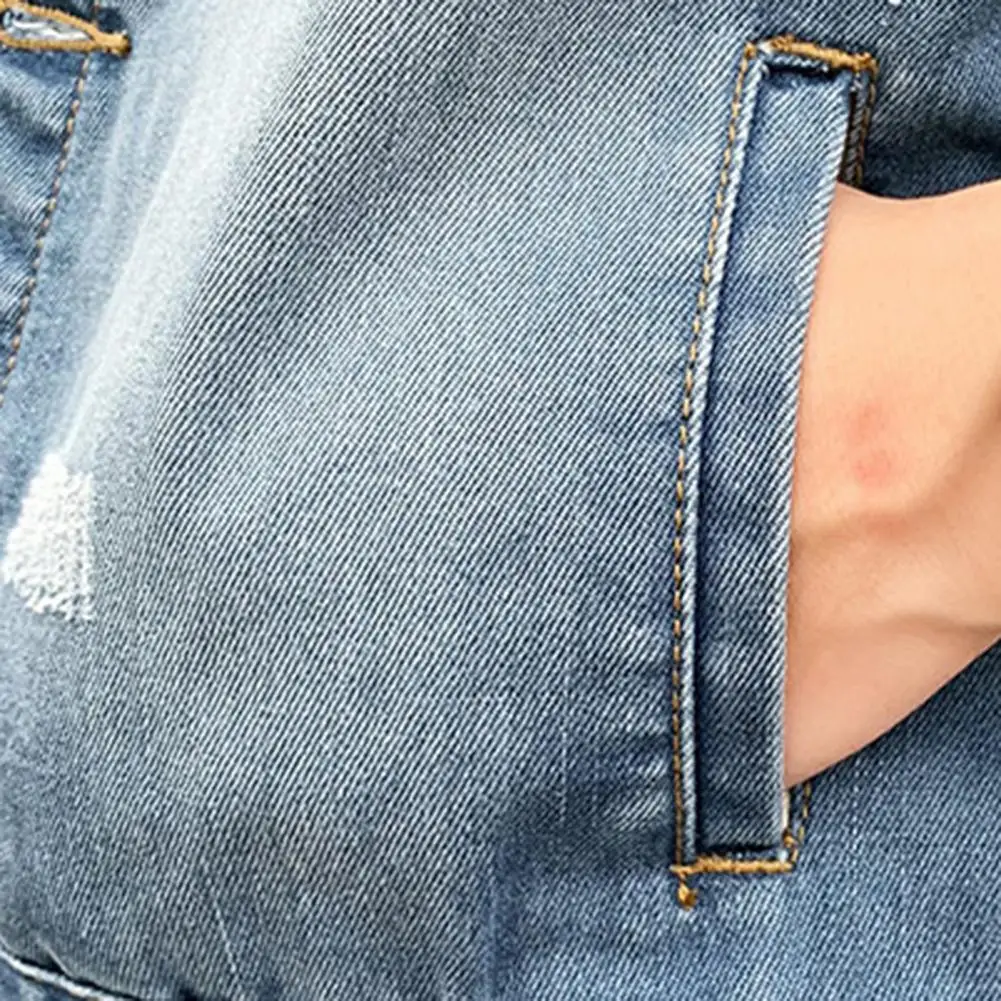 Description Picture 4 of itemSleeveless Denim Vest Men's Sleeveless Denim Jacket with Ripped Holes Pockets Single Breasted Waistcoat for Casual Wear Loose