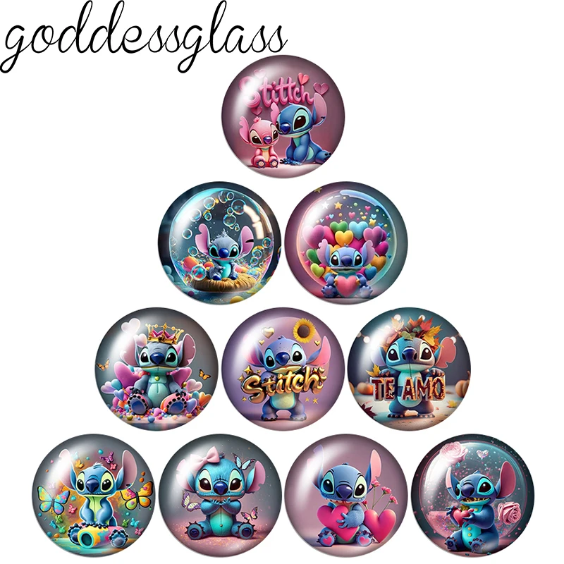 Disney Stitch TIAMO Moon style cartoon 12mm/18mm/20mm/25mm Round Photo Glass Cabochon Flat Back Making Findings For Bracelets