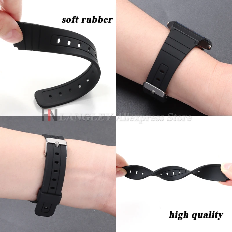Premium Black 18mm Silicone Rubber Watch Strap - Soft and Durable Men's Bracelet
