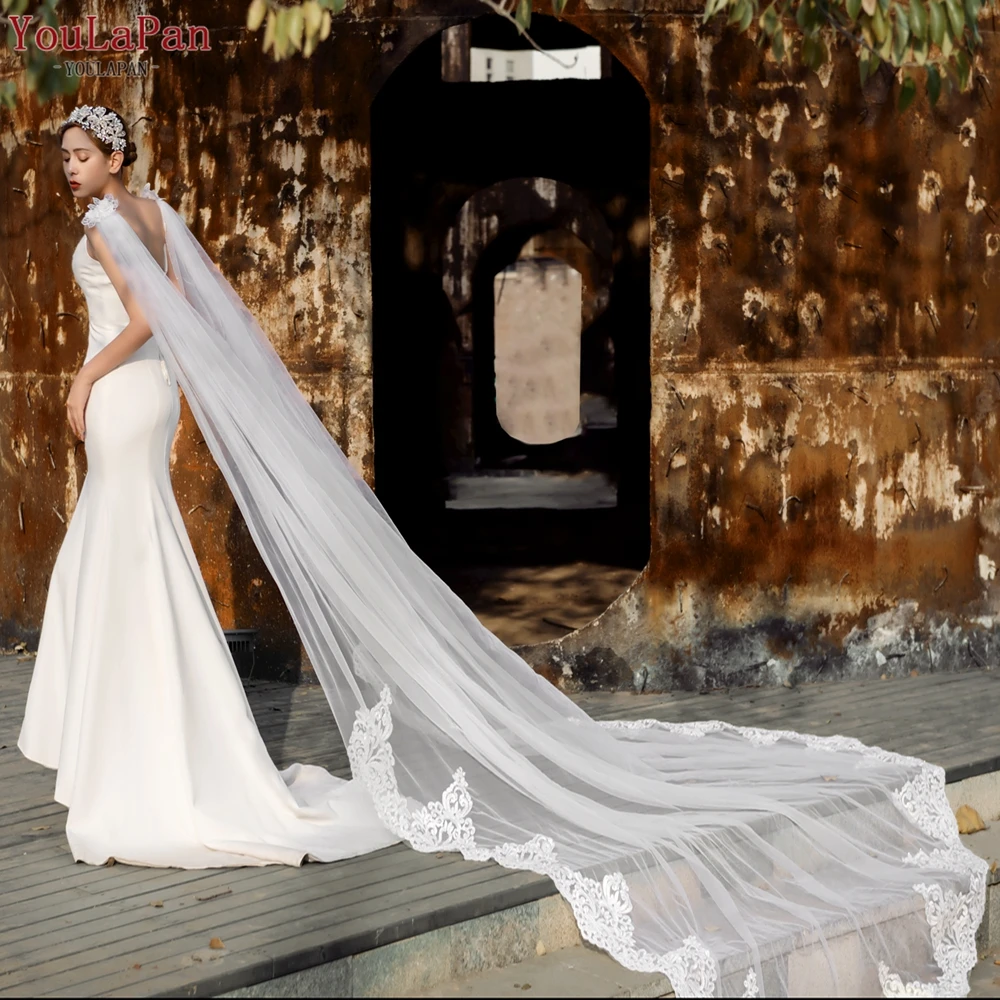 

YouLaPan G54 Lace Wedding Bolero Bridal Shawls Summer Cape DIY Veil for Women Tulle Applique Sheer Long Bridal Wrap with Pins