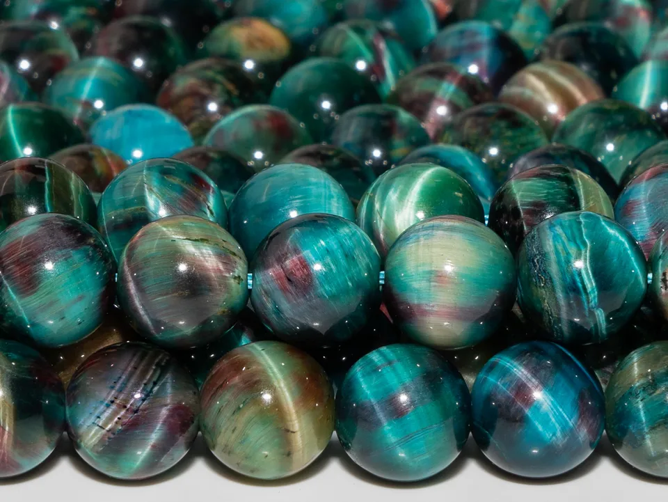 Collana Con Pietra Occhio Di Tigre, Perline Rotonde Da 12 Mm