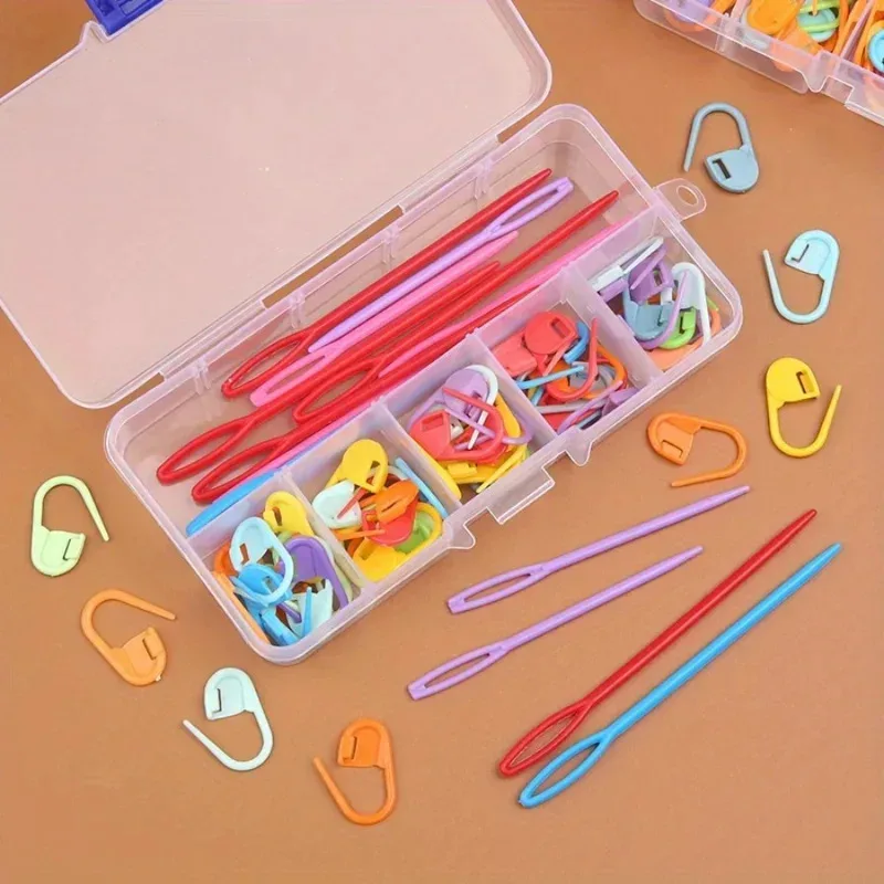 Sewing Knitting Kits Large Eye Blunt Yarn Needles Plastic Weaving Needles Crochet Locking Counter Stitch Markers Tools