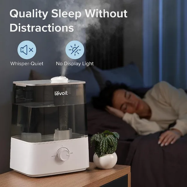 Ultrasonic Top Fill Humidifier, Large 6L Tank Last 60-Hour, Super Quiet, 360° Rotation Nozzle, Knob Control, Auto Shut Off, Gray 4
