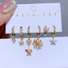 High End 6pcs/set Flower Butterfly Pendant Drop Earrings Gold Plated Cubic Zirconia Stone Women Jewelry 1
