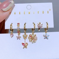 High End 6pcs/set Flower Butterfly Pendant Drop Earrings Gold Plated Cubic Zirconia Stone Women Jewelry 1
