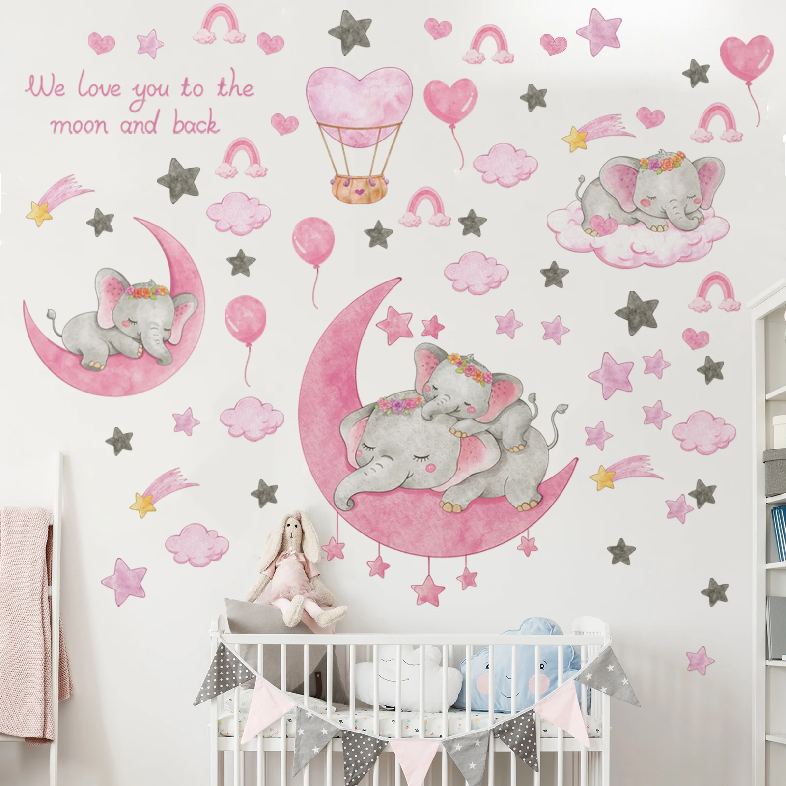 Baby Girl Nursery Pink Elephant Wall Decals For Nursery Elephant
