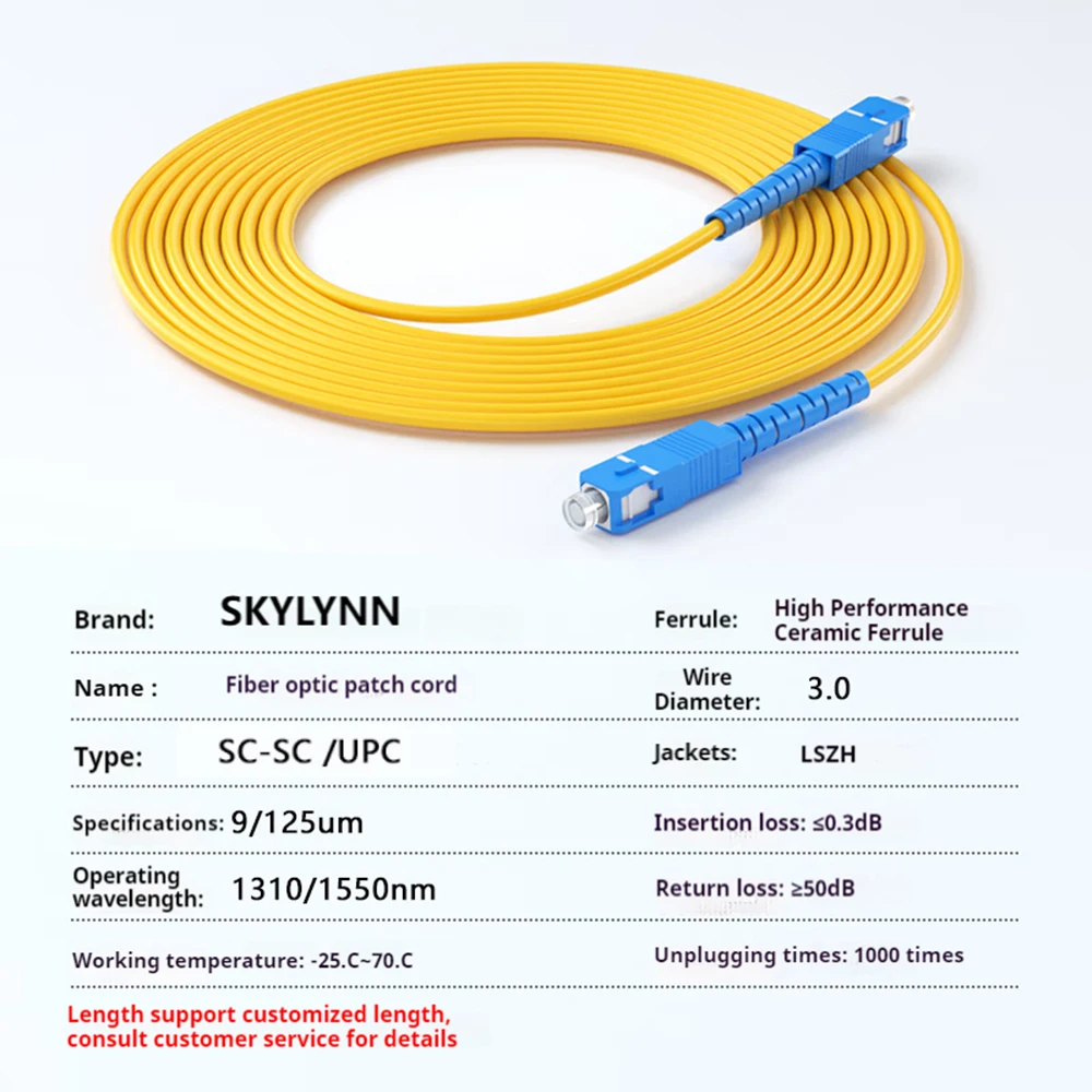 2M SC to SC UPC Fiber Optical Patch Cable Singlemode Simplex SMF 9/125&mu;m Single Mode Bend Insensitive 3.0mm Fiber Optic Cord