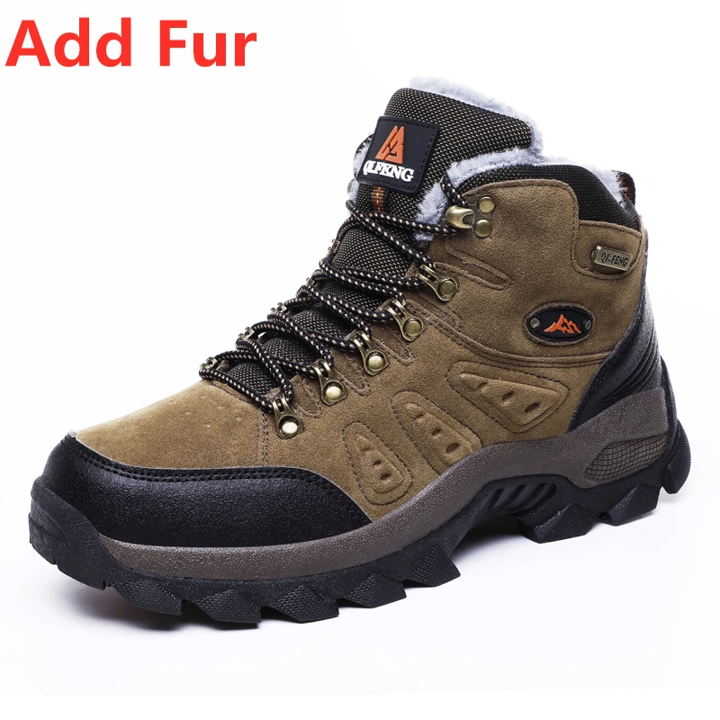 Large Size 48 Outdoor Non-Slip Hiking Boots with Warm Fur Lining